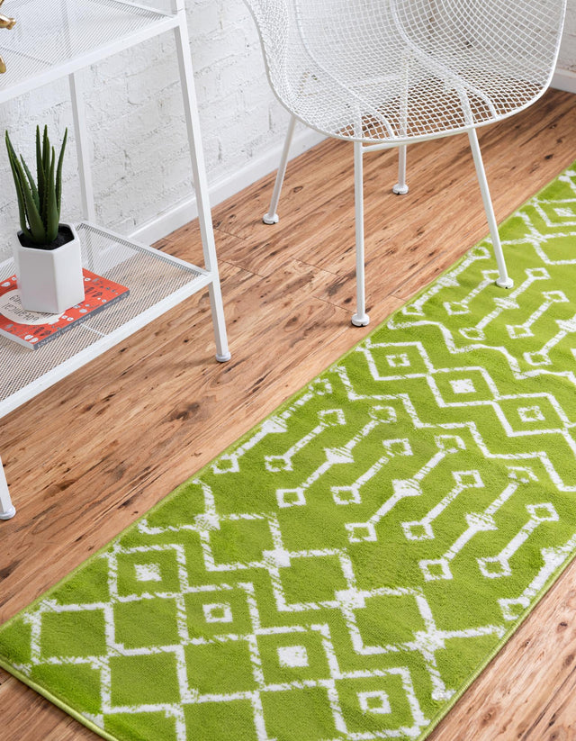 Green 2' x 6' 7 Moroccan Trellis Runner Area Rug 100% Polypropylene Easy Clean Geometric Traditional Carpet for Interior Design Home Decor for Sale at Rug Engine