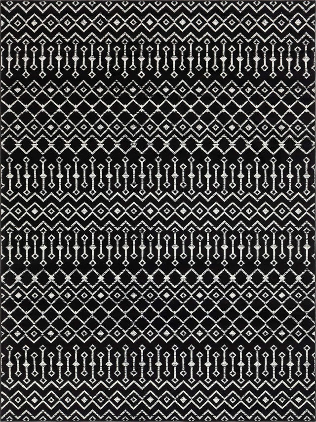 Black 9' x 12' Moroccan Trellis Rectangle Area Rug 100% Polypropylene Easy Clean Geometric Traditional Carpet for Interior Design Home Decor for Sale at Rug Engine
