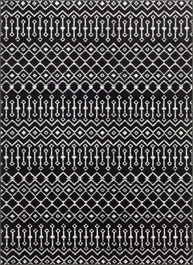Black 7' 10 x 11' Moroccan Trellis Rectangle Area Rug 100% Polypropylene Easy Clean Geometric Traditional Carpet for Interior Design Home Decor for Sale at Rug Engine