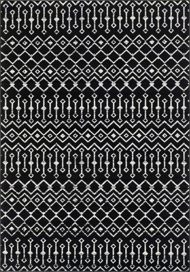 Black 7' 1 x 10' Moroccan Trellis Rectangle Area Rug 100% Polypropylene Easy Clean Geometric Traditional Carpet for Interior Design Home Decor for Sale at Rug Engine