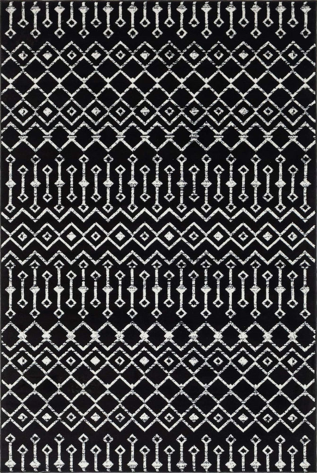 Black 6' 1 x 9' Moroccan Trellis Rectangle Area Rug 100% Polypropylene Easy Clean Geometric Traditional Carpet for Interior Design Home Decor for Sale at Rug Engine