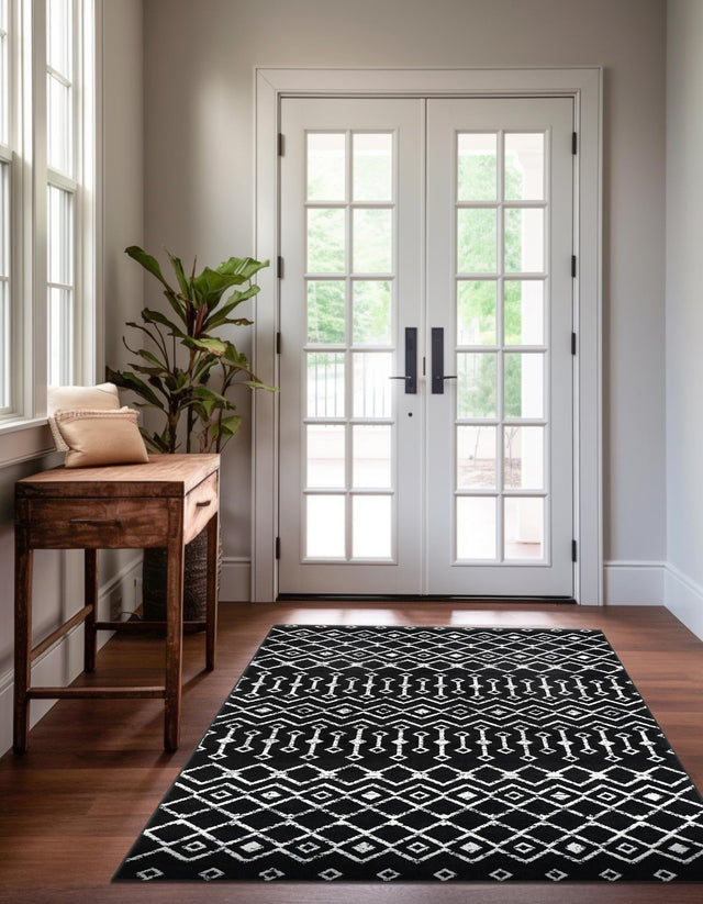 Black 2' x 3' 1 Moroccan Trellis Rectangle Area Rug 100% Polypropylene Easy Clean Geometric Traditional Carpet for Interior Design Home Decor for Sale at Rug Engine