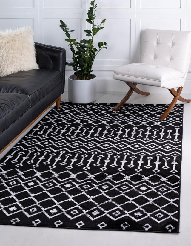 Black 6' 1 x 9' Moroccan Trellis Rectangle Area Rug 100% Polypropylene Easy Clean Geometric Traditional Carpet for Interior Design Home Decor for Sale at Rug Engine