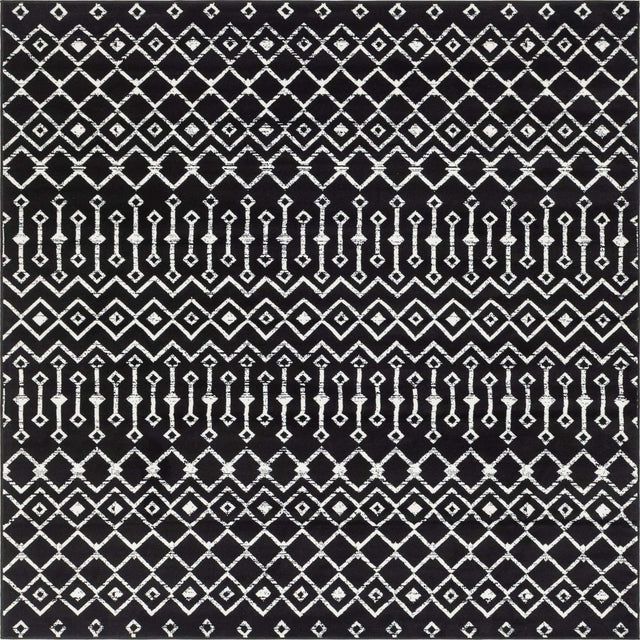 Black 7' 10 x 7' 10 Moroccan Trellis Square Area Rug 100% Polypropylene Easy Clean Geometric Traditional Carpet for Interior Design Home Decor for Sale at Rug Engine
