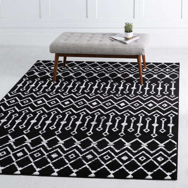 Black 12' x 12' Moroccan Trellis Square Area Rug 100% Polypropylene Easy Clean Geometric Traditional Carpet for Interior Design Home Decor for Sale at Rug Engine