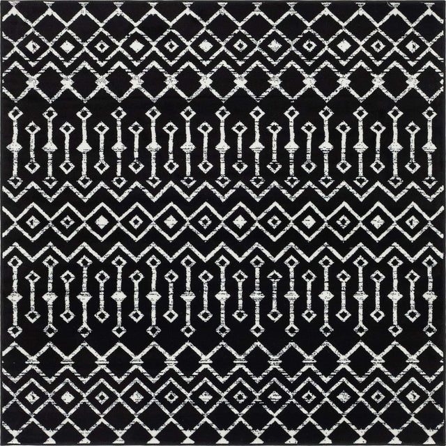 Black 6' 1 x 6' 1 Moroccan Trellis Square Area Rug 100% Polypropylene Easy Clean Geometric Traditional Carpet for Interior Design Home Decor for Sale at Rug Engine