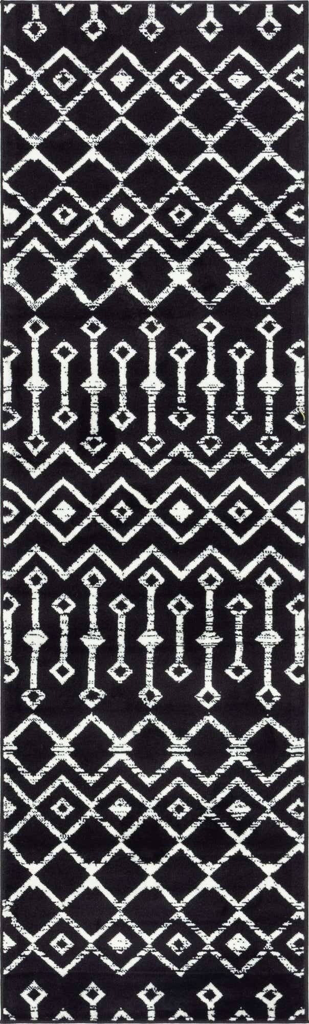 Black 2' 6 x 8' 2 Moroccan Trellis Runner Area Rug 100% Polypropylene Easy Clean Geometric Traditional Carpet for Interior Design Home Decor for Sale at Rug Engine