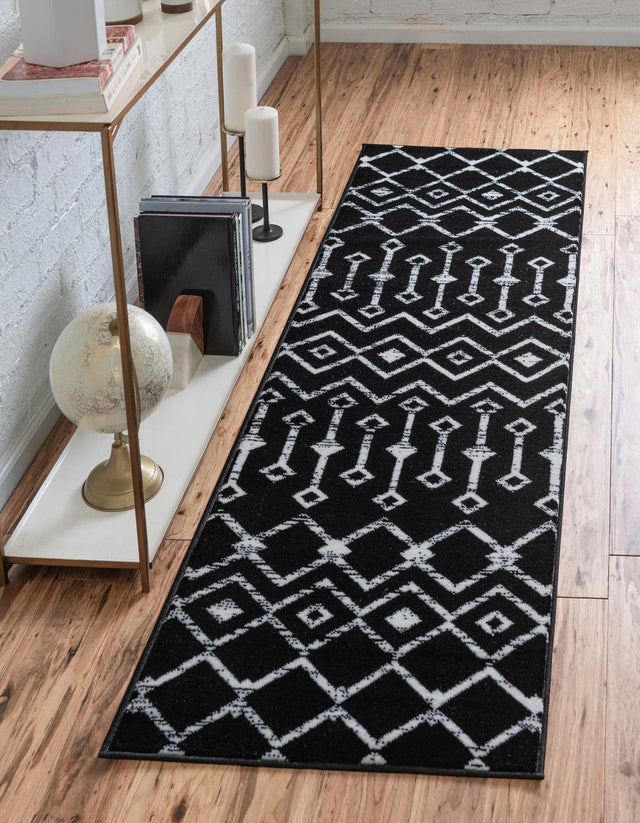 Black 2' x 6' 7 Moroccan Trellis Runner Area Rug 100% Polypropylene Easy Clean Geometric Traditional Carpet for Interior Design Home Decor for Sale at Rug Engine
