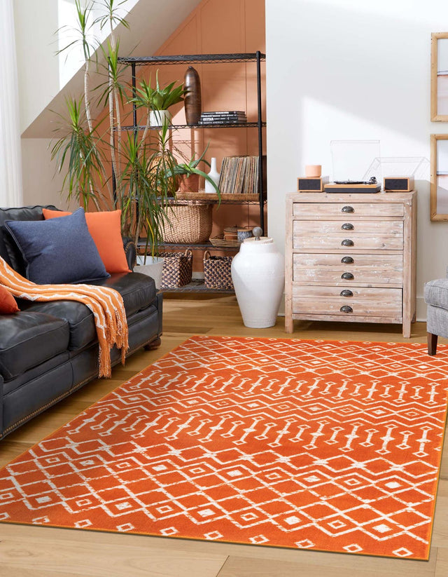 Orange 3' 1 x 5' 3 Moroccan Trellis Rectangle Area Rug 100% Polypropylene Easy Clean Geometric Traditional Carpet for Interior Design Home Decor for Sale at Rug Engine
