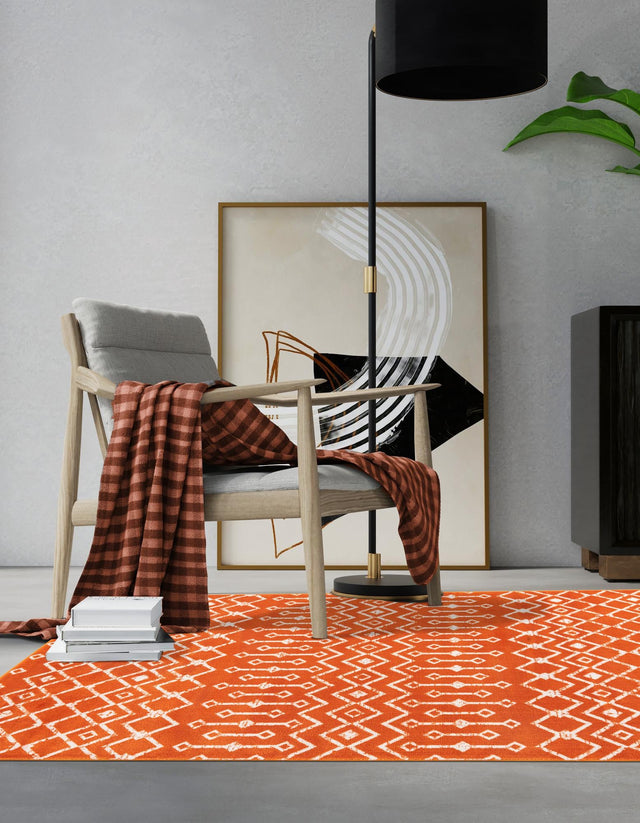 Orange 9' x 12' Moroccan Trellis Rectangle Area Rug 100% Polypropylene Easy Clean Geometric Traditional Carpet for Interior Design Home Decor for Sale at Rug Engine