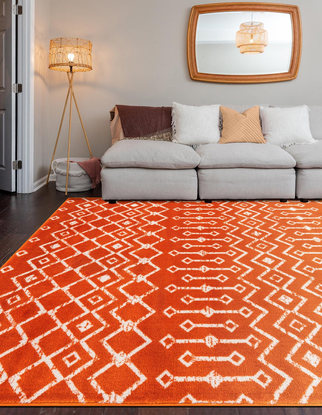 Orange 2' x 3' 1 Moroccan Trellis Rectangle Area Rug 100% Polypropylene Easy Clean Geometric Traditional Carpet for Interior Design Home Decor for Sale at Rug Engine