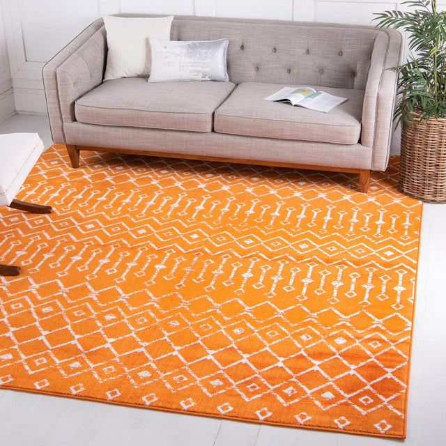 Orange 7' 10 x 7' 10 Moroccan Trellis Square Area Rug 100% Polypropylene Easy Clean Geometric Traditional Carpet for Interior Design Home Decor for Sale at Rug Engine