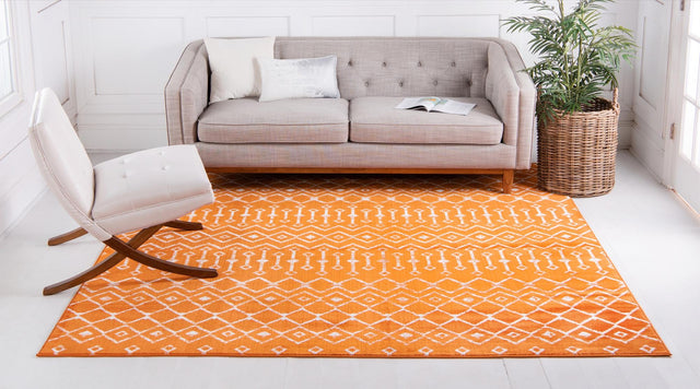 Orange 7' 10 x 7' 10 Moroccan Trellis Square Area Rug 100% Polypropylene Easy Clean Geometric Traditional Carpet for Interior Design Home Decor for Sale at Rug Engine