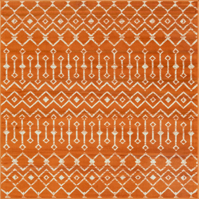 Orange 6' 1 x 6' 1 Moroccan Trellis Square Area Rug 100% Polypropylene Easy Clean Geometric Traditional Carpet for Interior Design Home Decor for Sale at Rug Engine