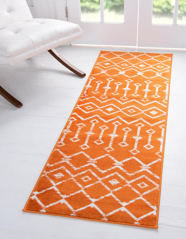 Orange 2' 6 x 8' 2 Moroccan Trellis Runner Area Rug 100% Polypropylene Easy Clean Geometric Traditional Carpet for Interior Design Home Decor for Sale at Rug Engine