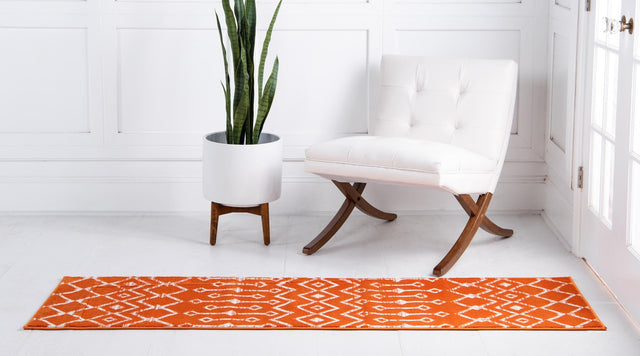 Orange 2' 6 x 8' 2 Moroccan Trellis Runner Area Rug 100% Polypropylene Easy Clean Geometric Traditional Carpet for Interior Design Home Decor for Sale at Rug Engine