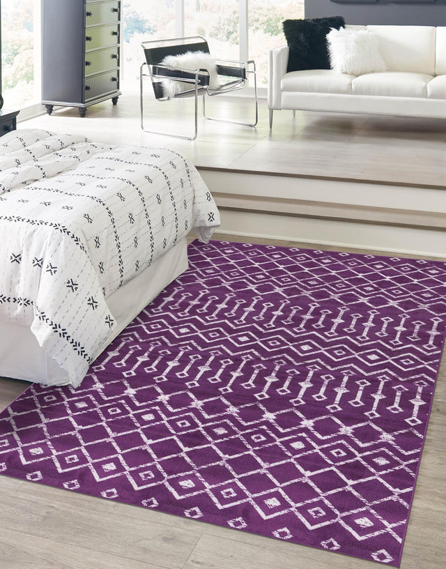 Violet 6' 1 x 9' Moroccan Trellis Rectangle Area Rug 100% Polypropylene Easy Clean Geometric Traditional Carpet for Interior Design Home Decor for Sale at Rug Engine