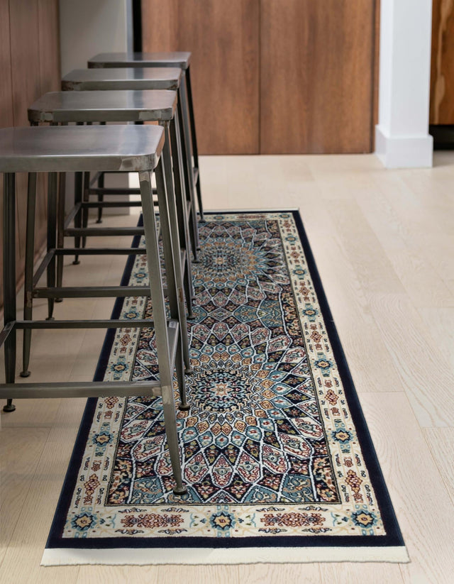 Navy Blue 2' 7 x 12' Narenj Runner Area Rug 85% Polypropylene & 15% Polyester Traditional Classic Carpet for Living, Dining, Bedrooms, Office for Sale at Rug Engine