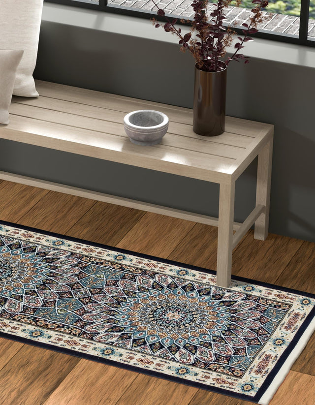 Navy Blue 2' 7 x 10' Narenj Runner Area Rug 85% Polypropylene & 15% Polyester Traditional Classic Carpet for Living, Dining, Bedrooms, Office for Sale at Rug Engine