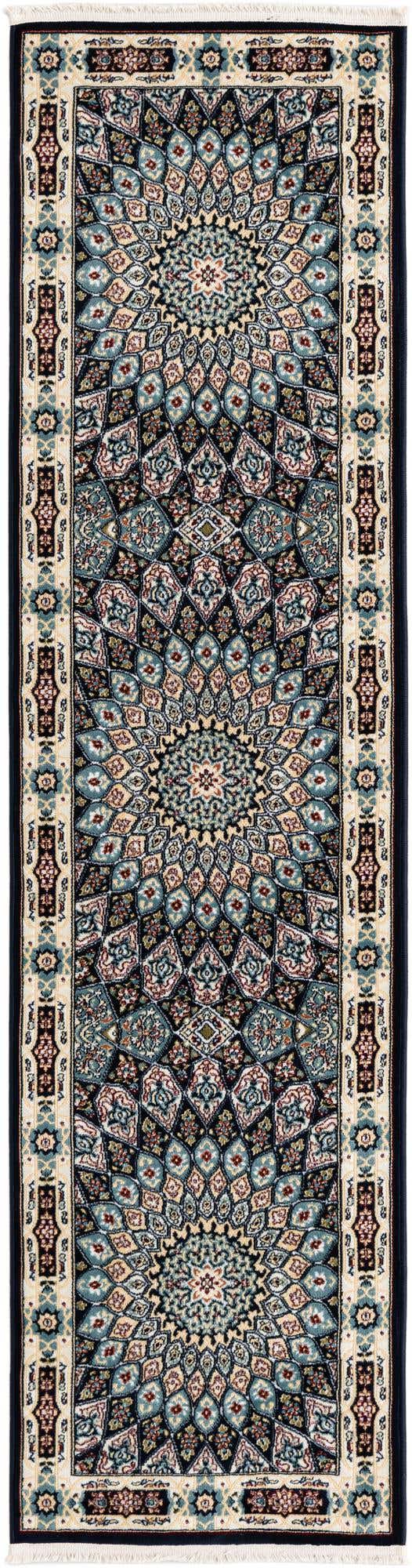 Navy Blue 2' x 8' Narenj Runner Area Rug 85% Polypropylene & 15% Polyester Traditional Classic Carpet for Living, Dining, Bedrooms, Office for Sale at Rug Engine