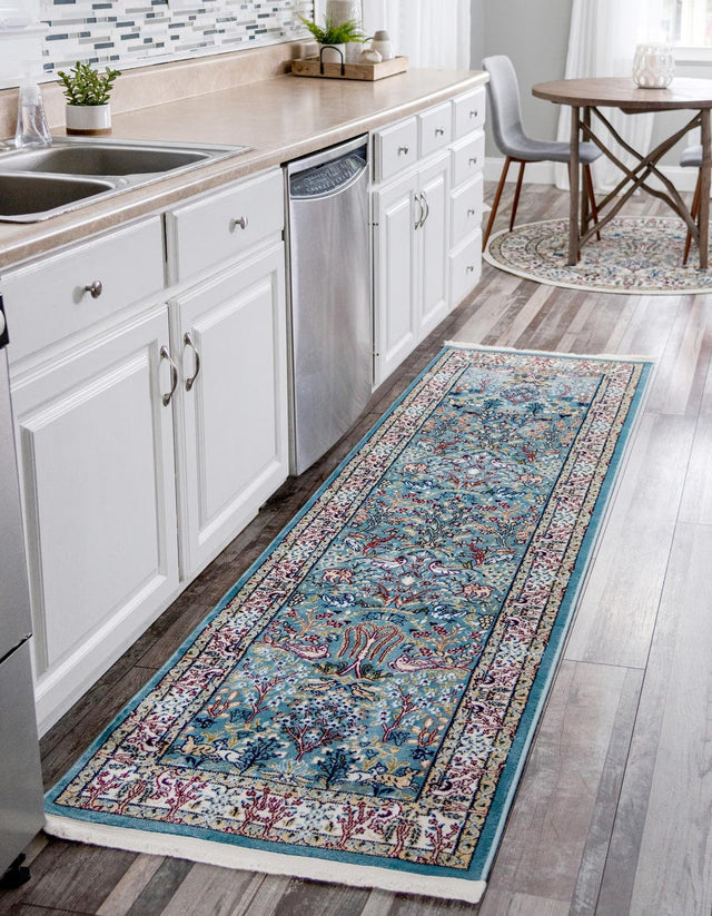 Blue 2' 7 x 10' Narenj Runner Area Rug 85% Polypropylene & 15% Polyester Traditional Classic Carpet for Living, Dining, Bedrooms, Office for Sale at Rug Engine