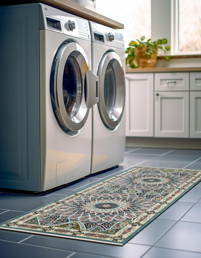 Blue 2' 7 x 6' 1 Narenj Runner Area Rug 85% Polypropylene & 15% Polyester Traditional Classic Carpet for Living, Dining, Bedrooms, Office for Sale at Rug Engine