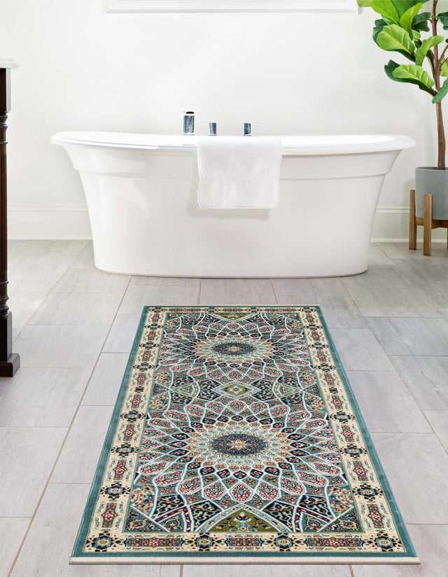 Blue 2' 7 x 6' 1 Narenj Runner Area Rug 85% Polypropylene & 15% Polyester Traditional Classic Carpet for Living, Dining, Bedrooms, Office for Sale at Rug Engine