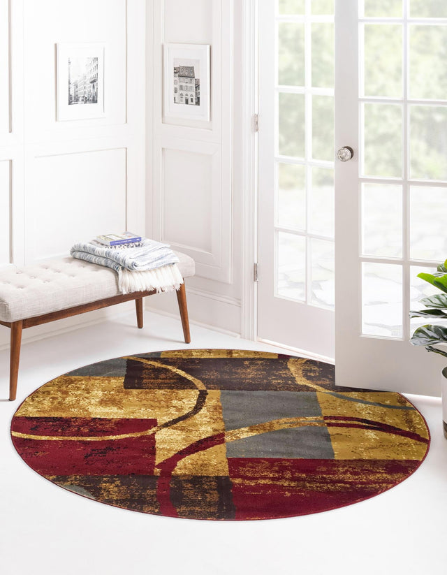 Multicolor 4' 1 x 4' 1 Barista Round Area Rug 100% Polypropylene Abstract Modern Geometric Carpet for Living Room Dining Office Dorm Room Decor for Sale at Rug Engine