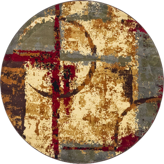 Multicolor 5' 3 x 5' 3 Barista Round Area Rug 100% Polypropylene Abstract Modern Geometric Carpet for Living Room Dining Office Dorm Room Decor for Sale at Rug Engine