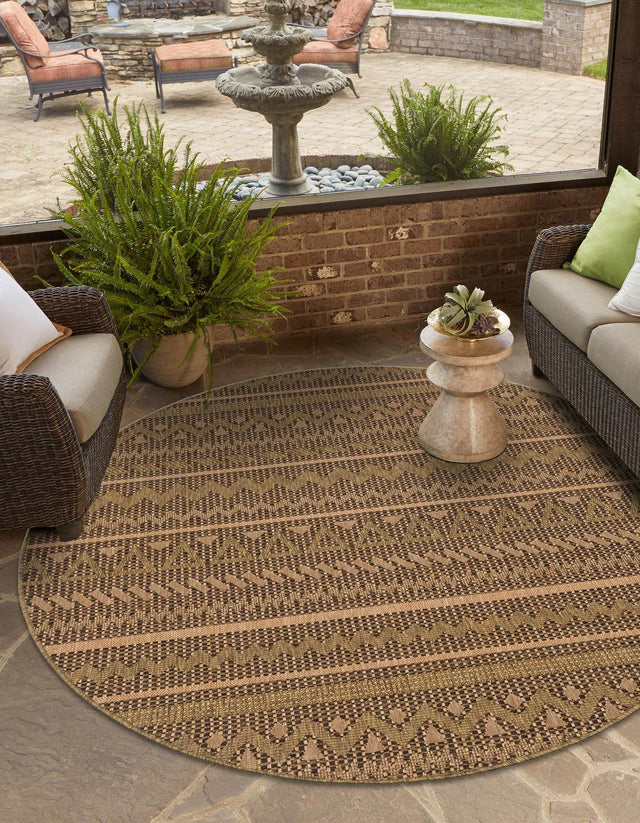 Light Brown 6' x 6' Outdoor Modern Round Area Rug Weather Resistant for Patio, Deck, Terrace, Balcony, Porch 100% Polypropylene Modern Outside Carpet for Sale at Rug Engine