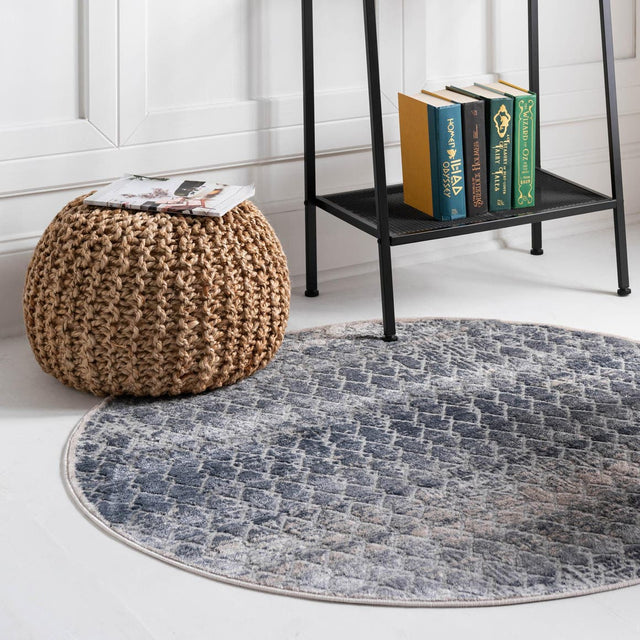 Gray 4' 1 x 4' 1 Caspian Round Area Rug 60% Polypropylene & 40% Polyester With Cotton Backing Modern Chic Carpet for Home Interior Design Decorating for Sale at Rug Engine