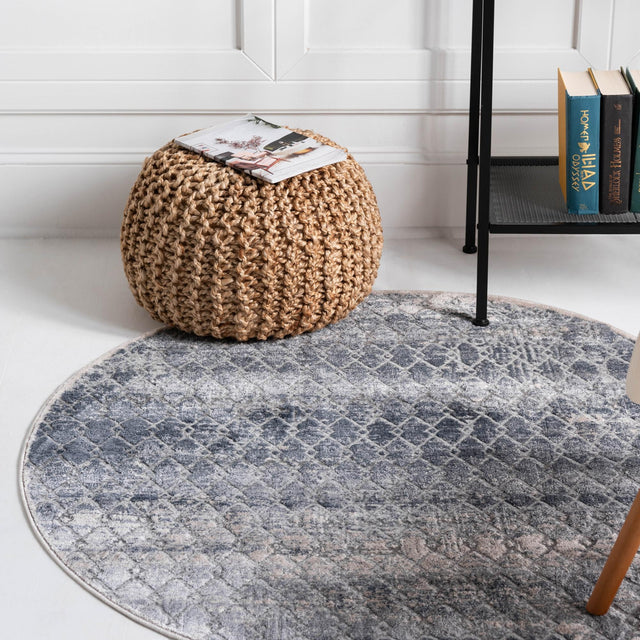 Gray 4' 1 x 4' 1 Caspian Round Area Rug 60% Polypropylene & 40% Polyester With Cotton Backing Modern Chic Carpet for Home Interior Design Decorating for Sale at Rug Engine