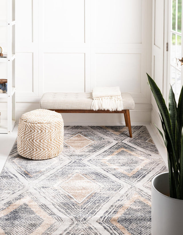 Gray Cream 4' 1 x 6' 1 Caspian Rectangle Area Rug 60% Polypropylene & 40% Polyester With Cotton Backing Modern Chic Carpet for Home Interior Design Decorating for Sale at Rug Engine