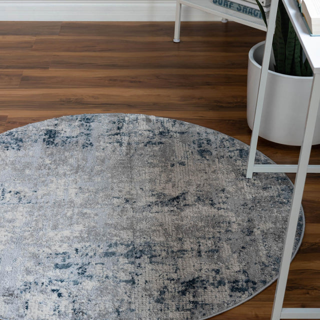Gray Blue 5' 3 x 5' 3 Caspian Round Area Rug 60% Polypropylene & 40% Polyester With Cotton Backing Modern Chic Carpet for Home Interior Design Decorating for Sale at Rug Engine