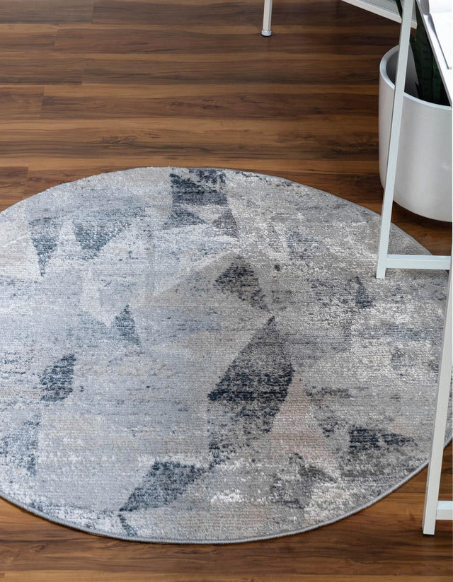 Gray 4' 1 x 4' 1 Caspian Round Area Rug 60% Polypropylene & 40% Polyester With Cotton Backing Modern Chic Carpet for Home Interior Design Decorating for Sale at Rug Engine