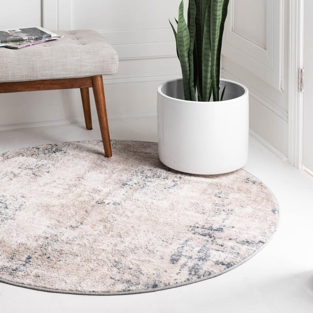 Bone 4' 1 x 4' 1 Caspian Round Area Rug 60% Polypropylene & 40% Polyester With Cotton Backing Modern Chic Carpet for Home Interior Design Decorating for Sale at Rug Engine