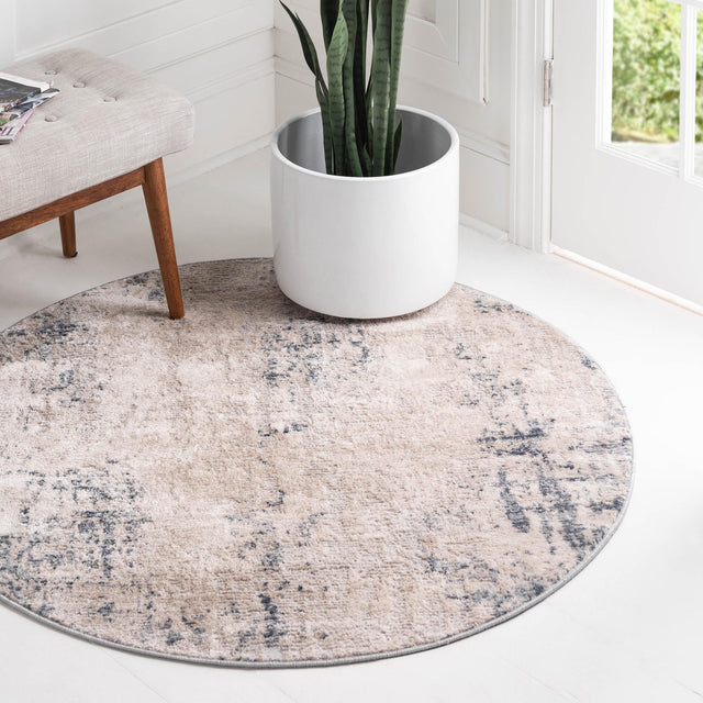 Bone 4' 1 x 4' 1 Caspian Round Area Rug 60% Polypropylene & 40% Polyester With Cotton Backing Modern Chic Carpet for Home Interior Design Decorating for Sale at Rug Engine