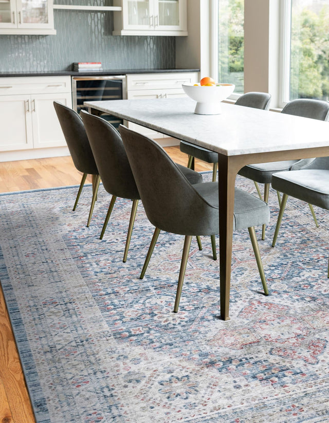 Blue 9' x 12' Noble Rectangle Area Rug 100% Polyester Traditional Distressed Classic Contemporary Carpet for Home Decor for Sale at Rug Engine