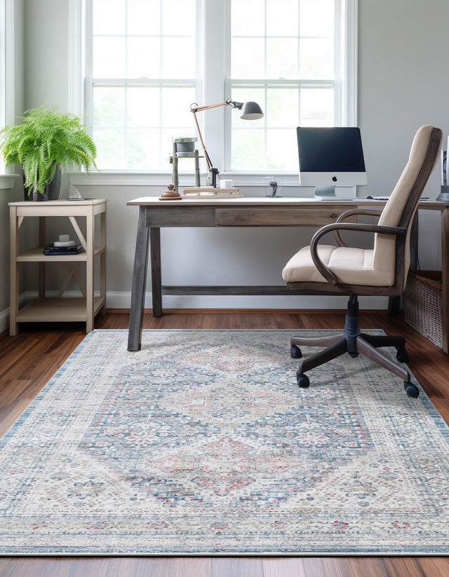 Blue 7' 10 x 11' Noble Rectangle Area Rug 100% Polyester Traditional Distressed Classic Contemporary Carpet for Home Decor for Sale at Rug Engine