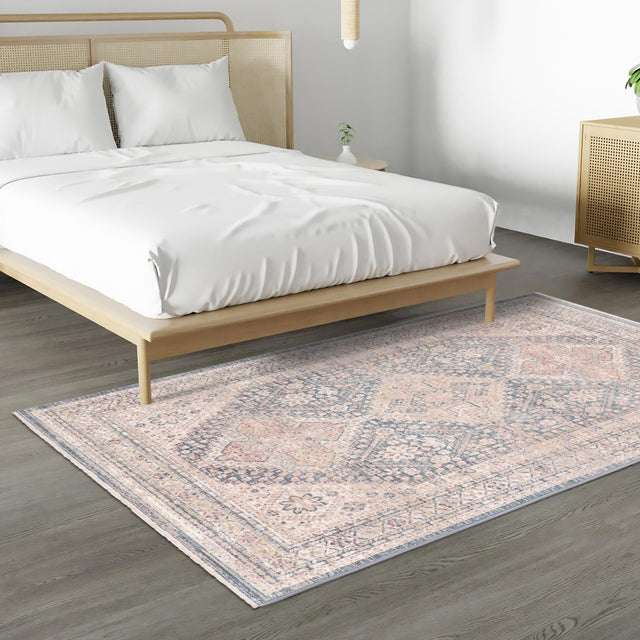 Blue 4' 1 x 5' 7 Noble Rectangle Area Rug 100% Polyester Traditional Distressed Classic Contemporary Carpet for Home Decor for Sale at Rug Engine