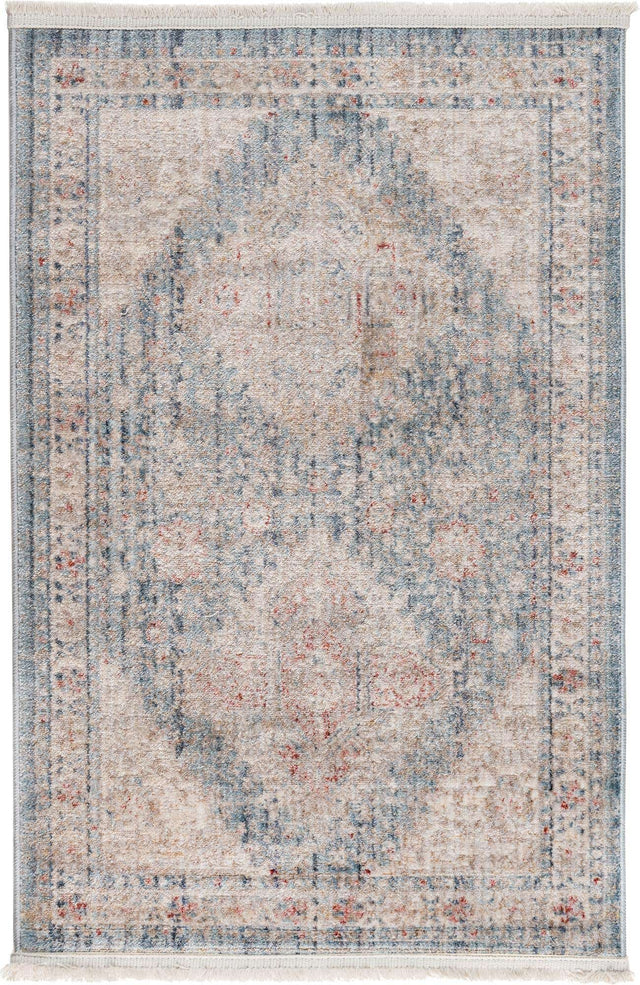 Blue 2' 2 x 3' 1 Noble Rectangle Area Rug 100% Polyester Traditional Distressed Classic Contemporary Carpet for Home Decor for Sale at Rug Engine