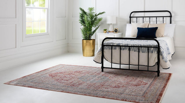 Red 4' 1 x 5' 7 Noble Rectangle Area Rug 100% Polyester Traditional Distressed Classic Contemporary Carpet for Home Decor for Sale at Rug Engine