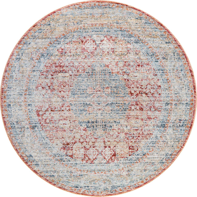 Red 3' 10 x 3' 10 Noble Round Area Rug 100% Polyester Traditional Distressed Classic Contemporary Carpet for Home Decor for Sale at Rug Engine