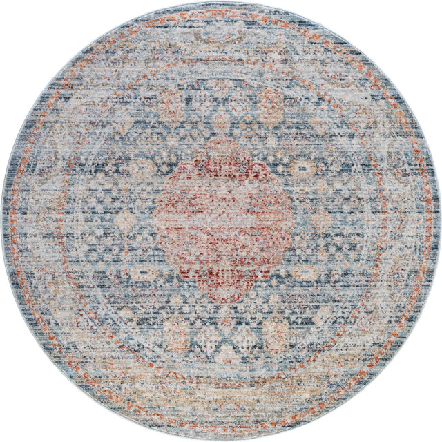Blue 3' 10 x 3' 10 Noble Round Area Rug 100% Polyester Traditional Distressed Classic Contemporary Carpet for Home Decor for Sale at Rug Engine
