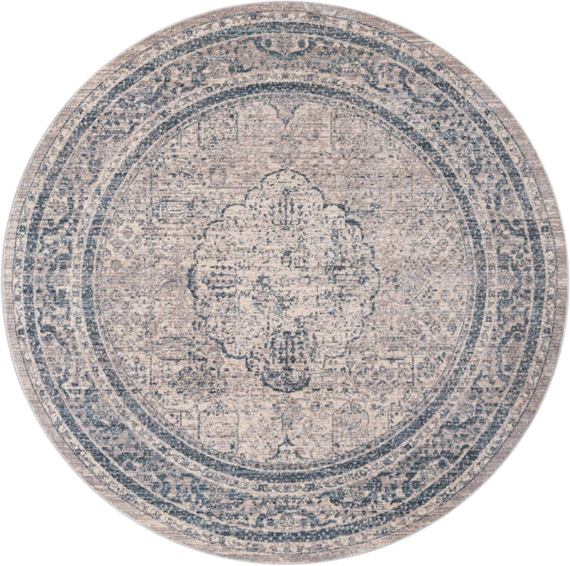 Ivory 6' x 6' Noble Round Area Rug 100% Polyester Traditional Distressed Classic Contemporary Carpet for Home Decor for Sale at Rug Engine
