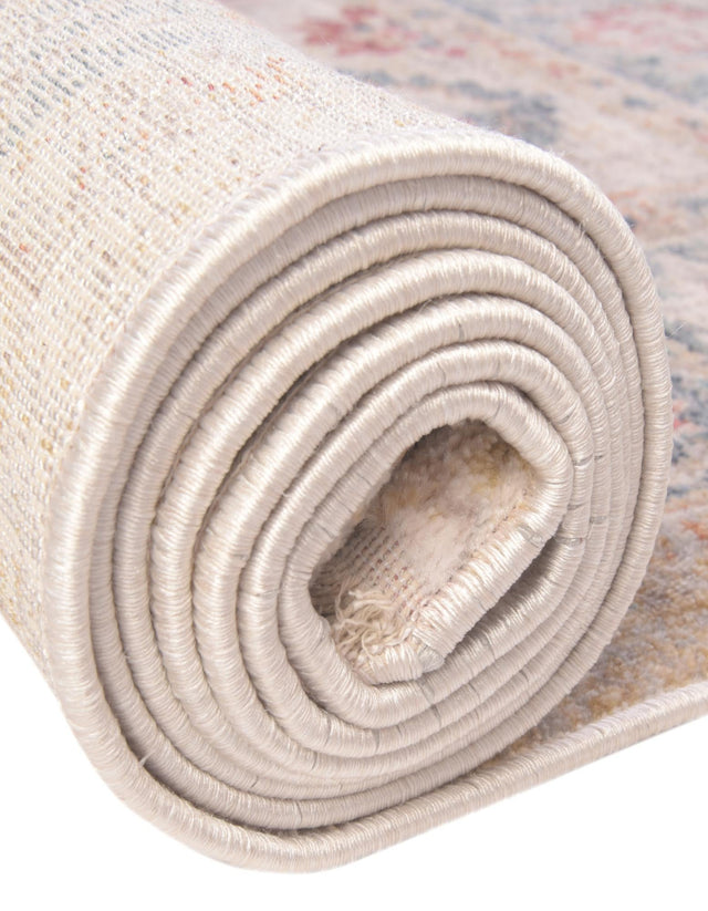 Ivory 5' 1 x 5' 1 Noble Round Area Rug 100% Polyester Traditional Distressed Classic Contemporary Carpet for Home Decor for Sale at Rug Engine
