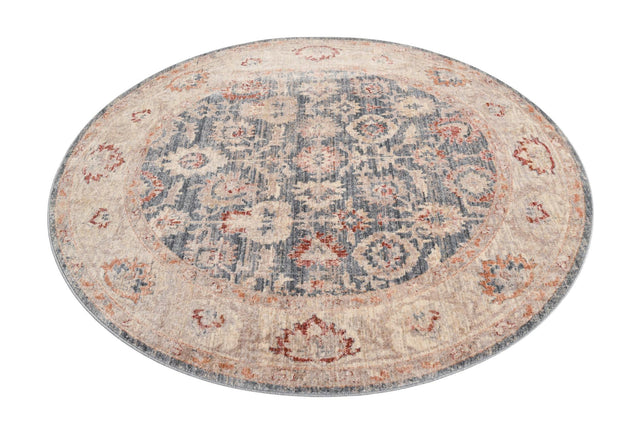 Blue 6' x 6' Noble Round Area Rug 100% Polyester Traditional Distressed Classic Contemporary Carpet for Home Decor for Sale at Rug Engine