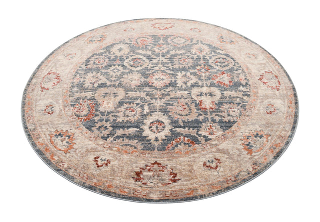 Blue 6' x 6' Noble Round Area Rug 100% Polyester Traditional Distressed Classic Contemporary Carpet for Home Decor for Sale at Rug Engine
