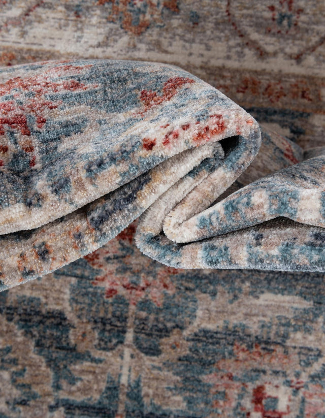 Blue 5' 1 x 5' 1 Noble Round Area Rug 100% Polyester Traditional Distressed Classic Contemporary Carpet for Home Decor for Sale at Rug Engine