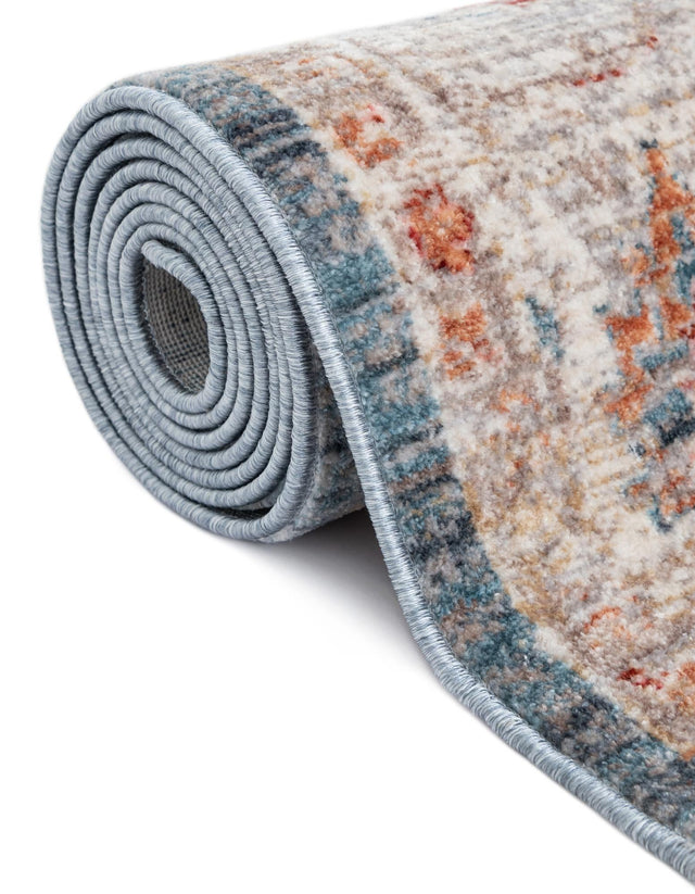 Blue 6' x 6' Noble Round Area Rug 100% Polyester Traditional Distressed Classic Contemporary Carpet for Home Decor for Sale at Rug Engine